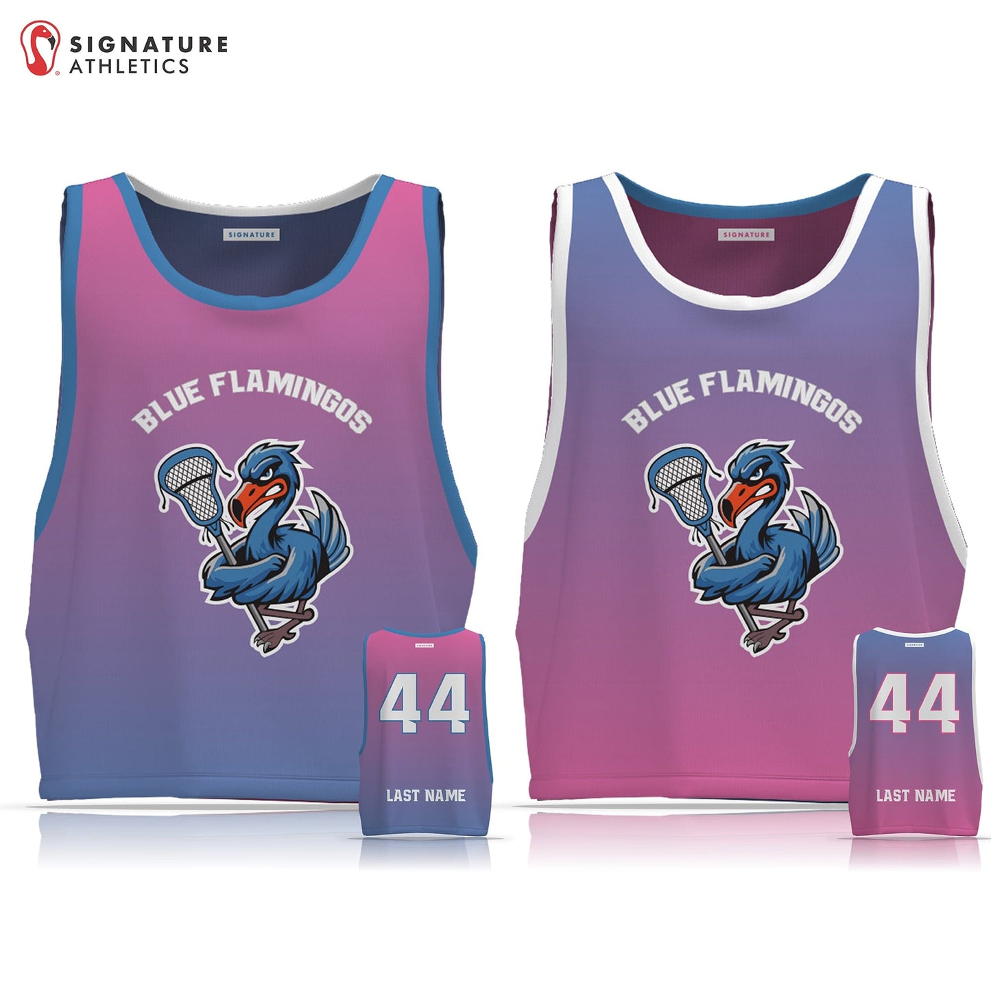 Unbroken Blue Flamingos Men's Reversible Game Pinnie Signature Lacrosse