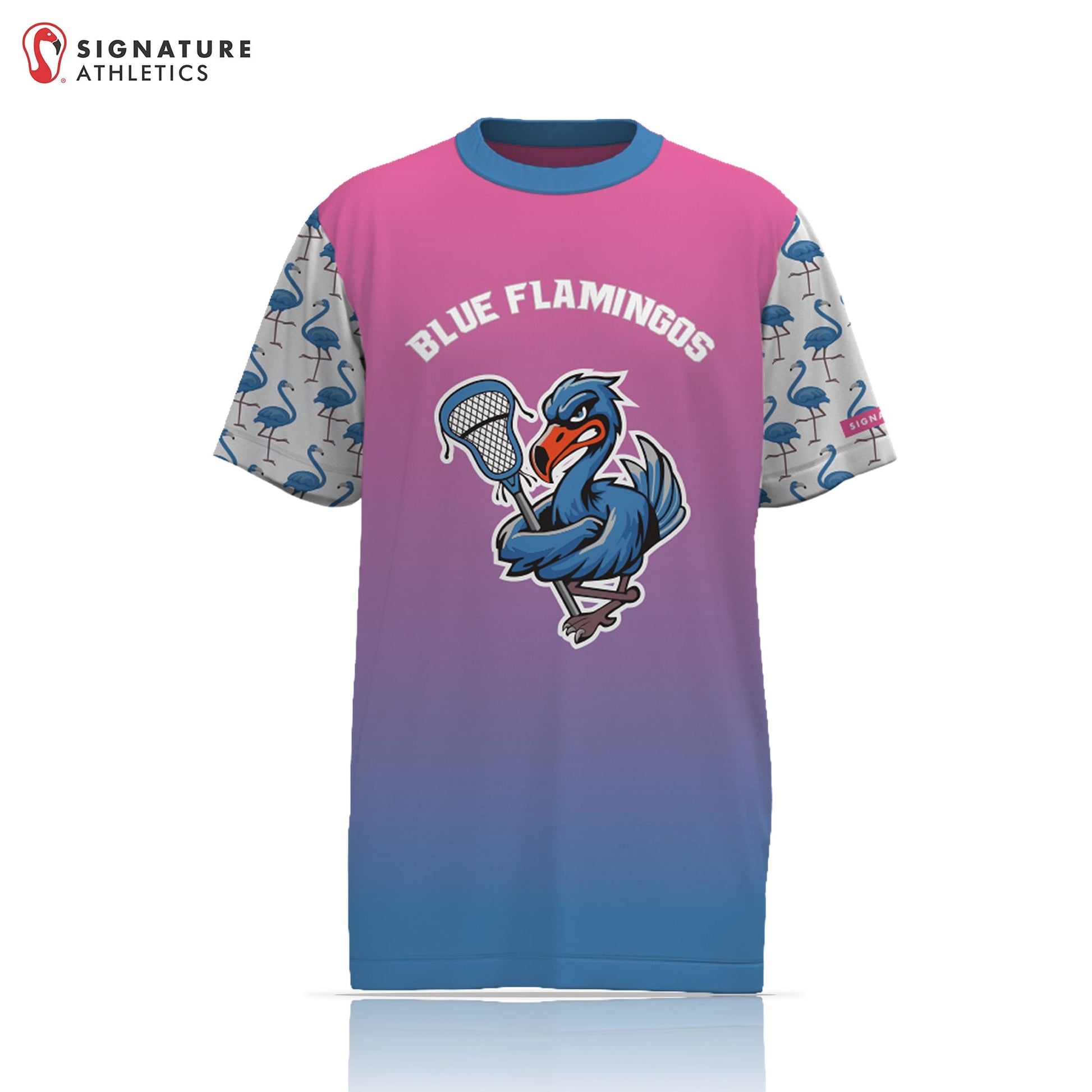 Unbroken Blue Flamingos Men's Short Sleeve Tech Tee: Blue Flamingos Signature Lacrosse