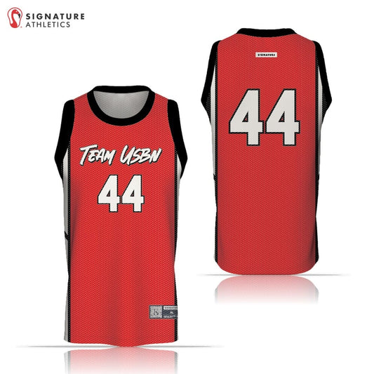 USBN Team Men's Red V-Neck Basketball Jersey Signature Lacrosse
