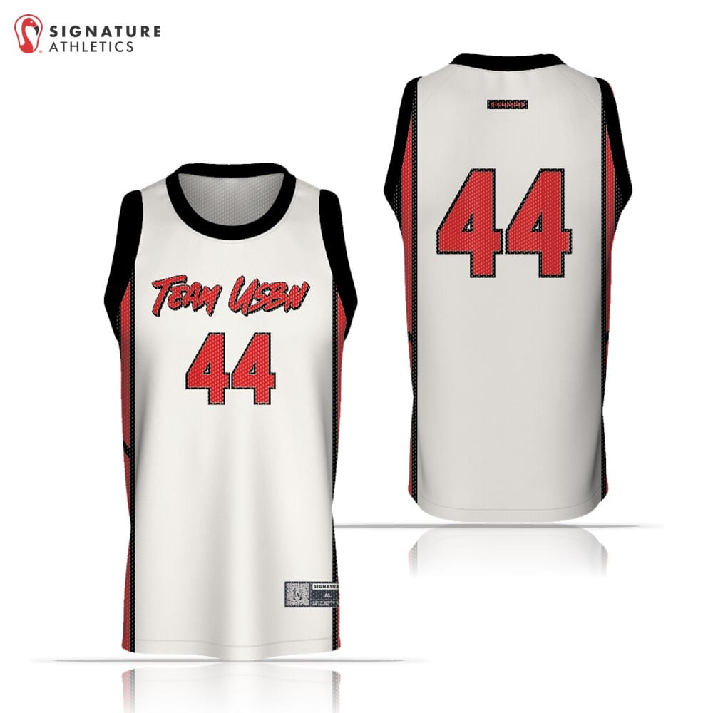 USBN Team Men's White V-Neck Basketball Jersey Signature Lacrosse