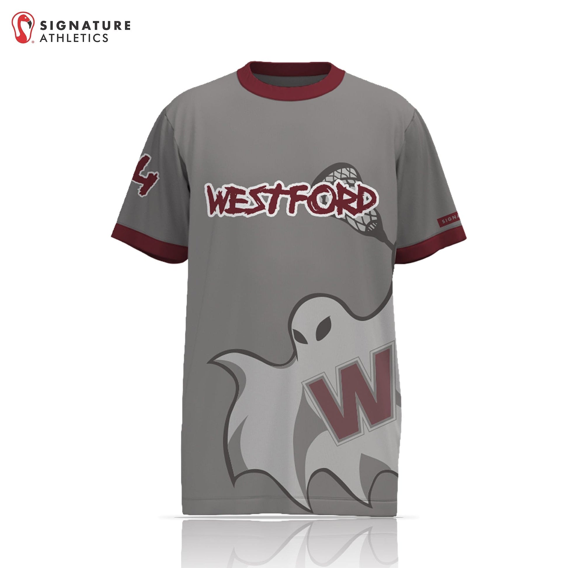 Westford Youth Lacrosse Men's Grey Short Sleeve Tech Tee: Grade 3-4 Signature Lacrosse