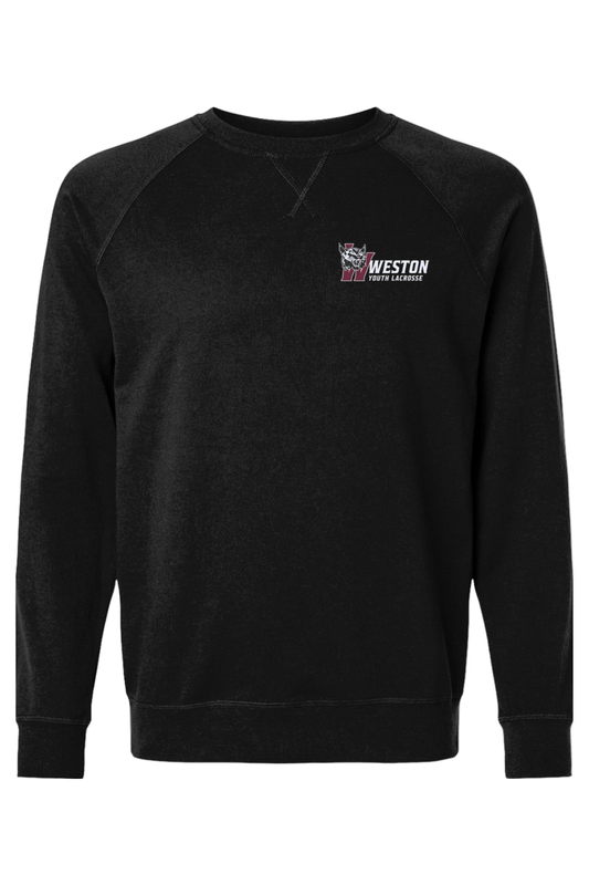 Weston Youth Lacrosse Next Level Laguna Raglan Crewneck Sweatshirt Signature Lacrosse