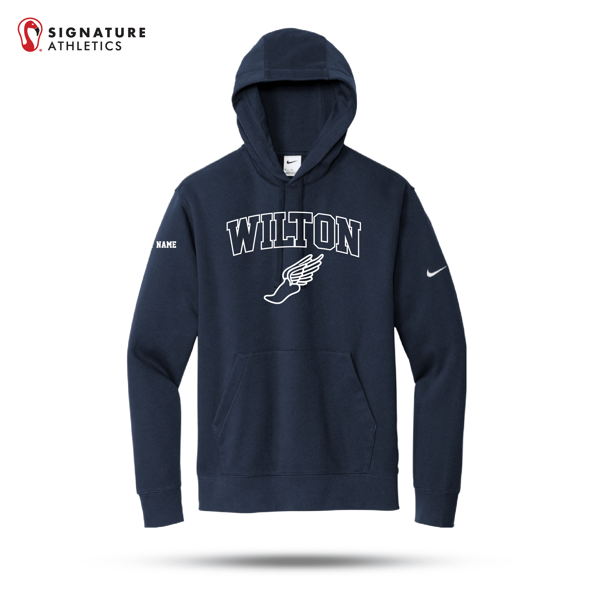 Wilton High School Nike Club Fleece Sleeve Swoosh Pullover Hoodie Winged Signature Lacrosse