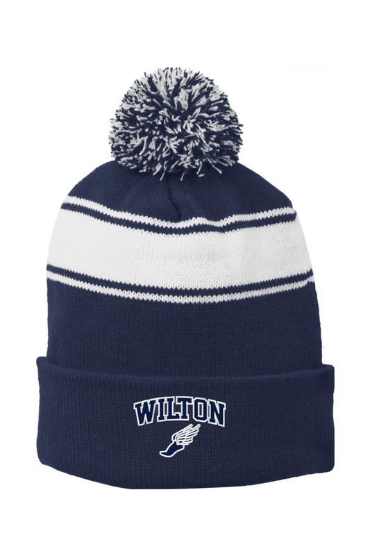 Wilton High School Sport-Tek Stripe Pom Pom Beanie Signature Lacrosse