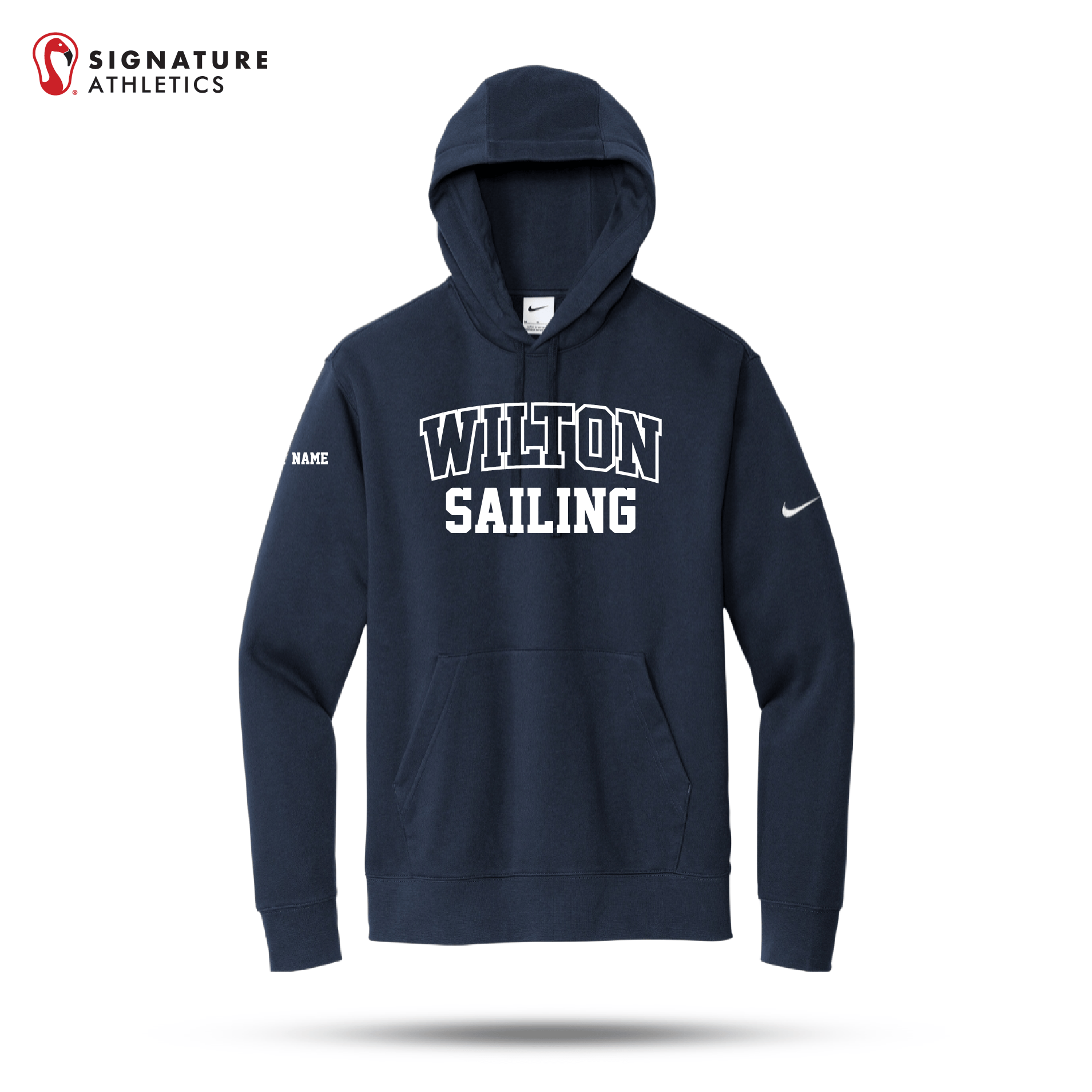 Wilton High School Women's Nike Club Fleece Sleeve Swoosh Pullover Hoodie Sailing Signature Lacrosse