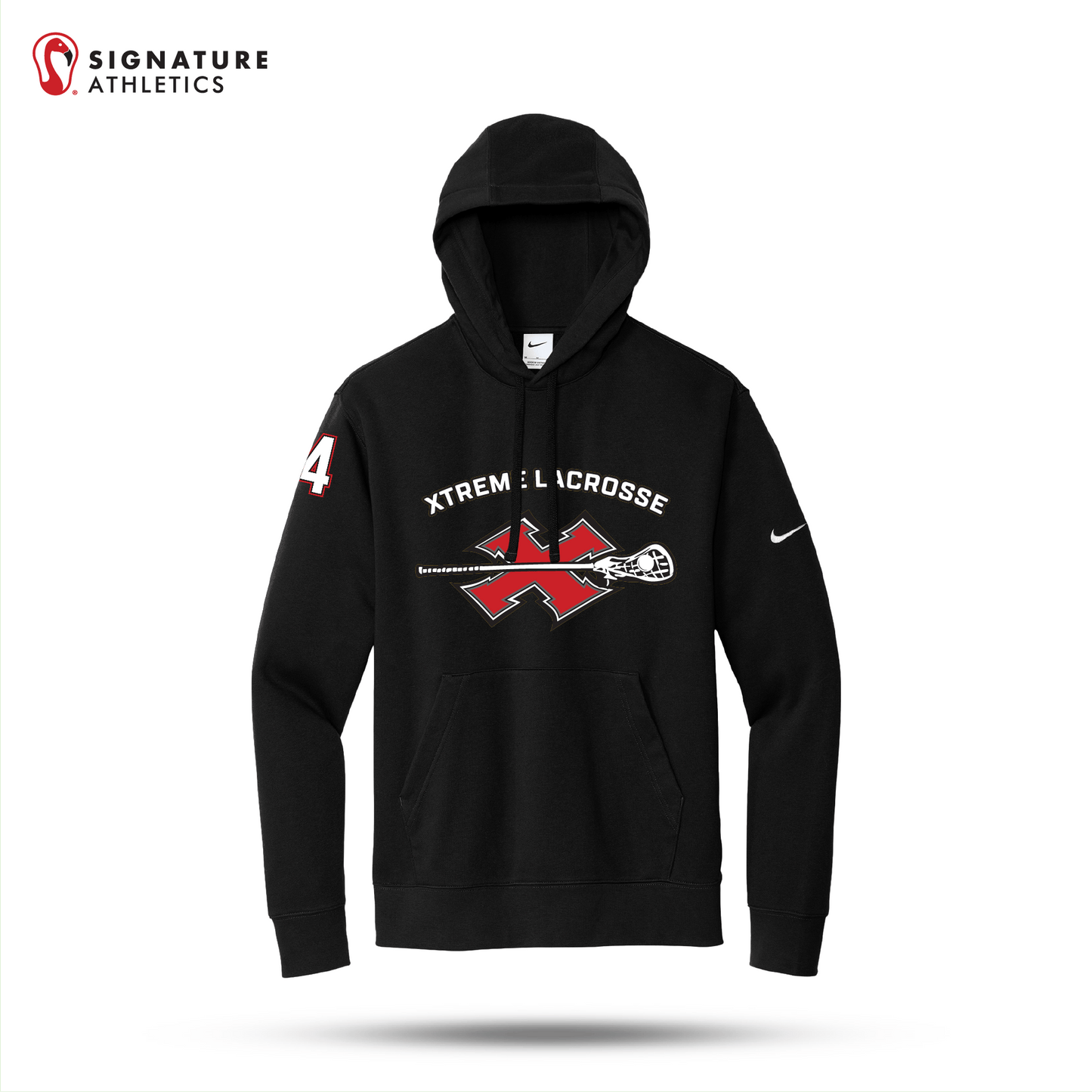 Xtreme Lacrosse  Nike Club Fleece Sleeve Swoosh Pullover Hoodie Black Signature Lacrosse