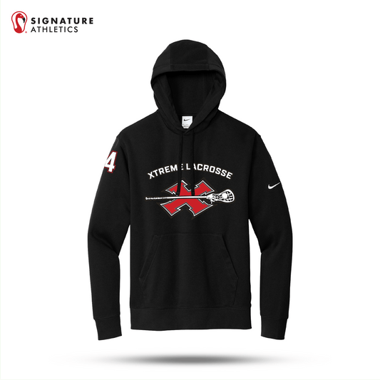 Xtreme Lacrosse  Nike Club Fleece Sleeve Swoosh Pullover Hoodie Black Signature Lacrosse