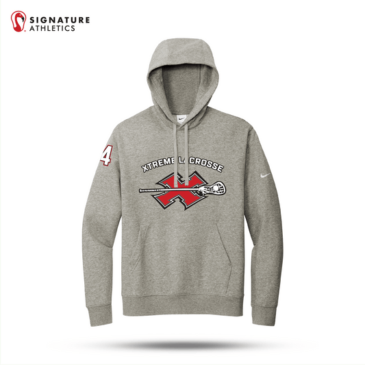 Xtreme Lacrosse  Nike Club Fleece Sleeve Swoosh Pullover Hoodie Grey Signature Lacrosse